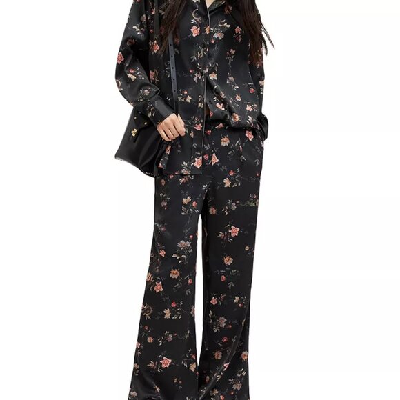 NEW ALLSAINTS Women's Louisa Tanana Trousers Size 8 Black/Floral - Picture 2 of 7